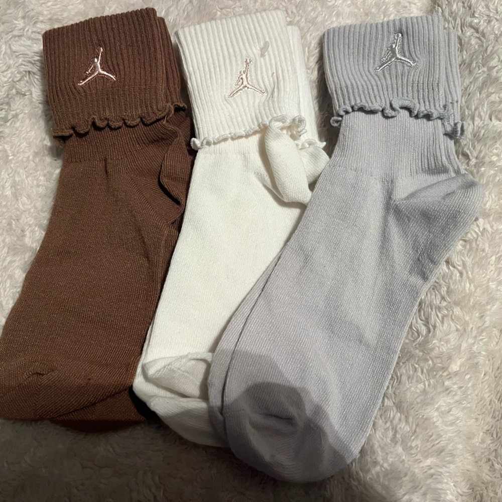 JordanRibbed Crew Socks - Brown, White & Gray (3-Pack)